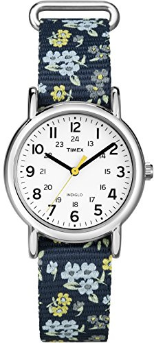 Timex Women's T2P370 Weekender 31mm Blue Floral Nylon Slip-Thru Strap Watch