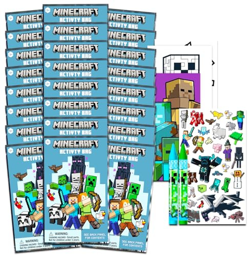 Minecraft Partyzubehör für Kinder, 24 Mini-Spielpackungen mit Malbüchern, Aufklebern, Buntstiften und mehr, Minecraft Partyzubehör