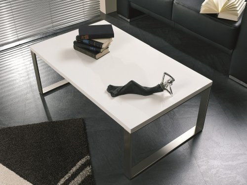 HAKU Möbel Table Basse Optique INOX, Blanc, MDF, métal - Dim.: L 100 cm x H 38 cm x P 60 cm, Style: Modern