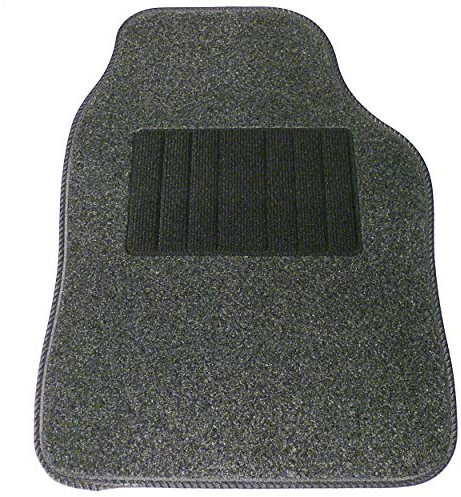 Sakura Car Mat Set of 4 Heavy Duty Hard Wearing Carpet Water Repellent Flexible Grey with Black Trim Universal Fit Front Rear Heelpad Non-Slip Backing RHD