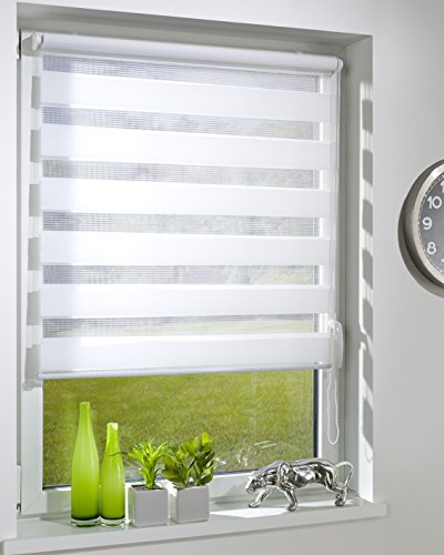 DécoProfi Duo-Doppelrollo ohne Bohren B: 50 cm, L:160 cm Weiß I Mit Klemmfix/Klemmträger zur Montage I Doppel Rollo innen für Balkontüren und Fenster