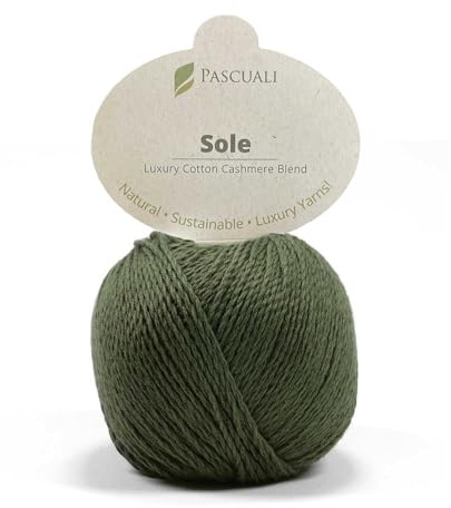 Pascuali Sole | Strickwolle aus 90% Baumwolle (Pima), 10% Kaschmirwolle, zum Stricken und Häkeln, Farbe:Moos 93