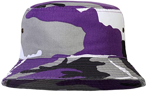 Falari Unisex Baumwoll-Bucket-Hut für Damen und Herren – 100 % Baumwolle, faltbar, ideal für Reisen, Angeln, Jagd, Sommer und Camping, Lila Camouflage, S/M