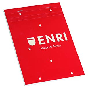 Enri, Bloc de Notas Grapado, Tapa Blanda, Cuadrícula 4x4, Formato A5 (29,8 x 24 cm), 80 Hojas Microperforadas, Pack 5 Libretas, Color Rojo