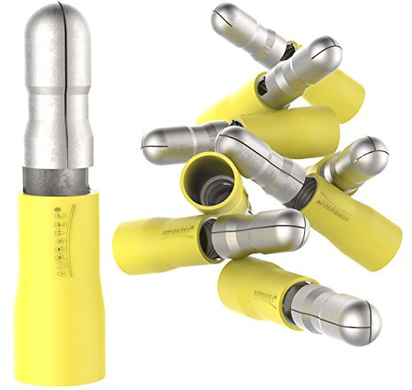 AUPROTEC 25x Rundstecker 4-6 mm² gelb Teilisoliert PVC männliche Steckverbinder MPD Kabel-Verbinder aus Messing verzinnt