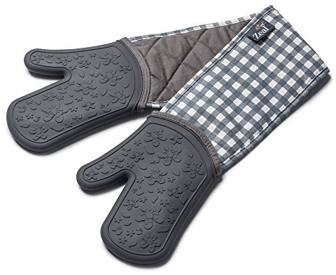 Zeal Silicone Heavy Duty Double Oven Gloves Mitts, Dark Grey (94 cm Long) – Gingham