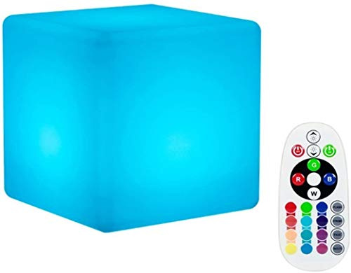 DINOWIN LED-Stimmungslichtwürfel, Wiederaufladbare Nachttischlampe,Fernbedienung mit dekorativem Nachtlicht,16 Farbwechselleuchten mit 4 Blitzmodi,für Party,Hochzeit,Schlafzimmer,Garten(10x10x10cm)
