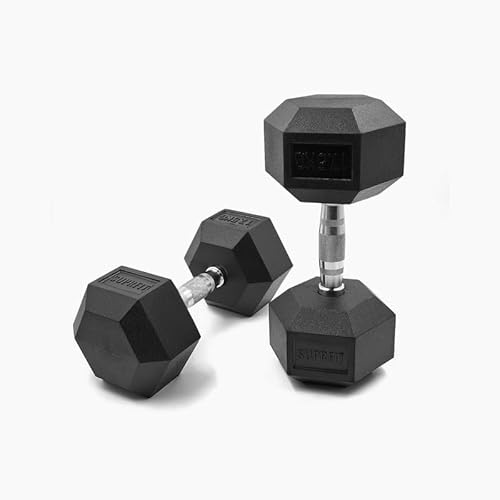 SUPRFIT - Hexagon Kurzhanteln paarweise mit gummiertem Eisenkern - Fitness Gewichte Hanteln 1-50 kg mit rutschfestem Chromgriff - Premium Kurzhantel Set für Calisthenics, Krafttraining & Crossfit
