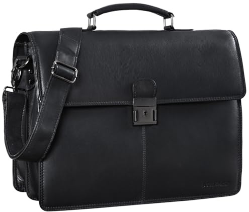 STILORD 'Apolonius' Arbeitstasche Herren Leder Vintage Aktentasche Umhängetasche Dokumententasche A4 15,6 Zoll Laptop Tasche für Büro Business Echtleder, Farbe:obsidian schwarz