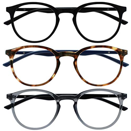 OPULIZE Met 3er-Pack Lesebrille Groß Runden Schwarz Braun Grau Herren Damen Federscharniere RRR60-127 +0,00