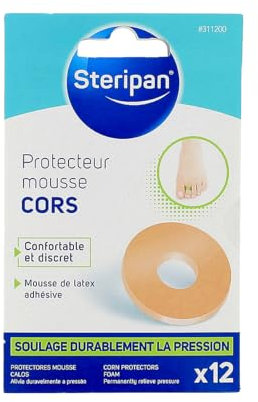 Steripan - Protecteurs Mousse Cors - Confortables et Discrets - Mousse de Latex Adhésive - Soulage Durablement la Pression - x12