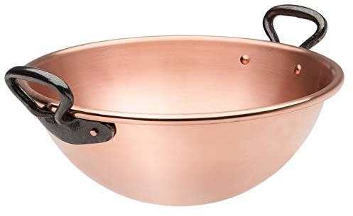 Baumalu Schlagschüssel aus Kupfer | Eiweiß-Schüssel mit Griffen auf Gusseisen | Dickwandig Rührschüssel (Ø 26 cm | 3 Liter)