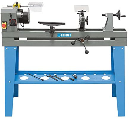 Tornio da legno FERVI 0648 con trasmissione variabile 1000 mm con banco e copiatore