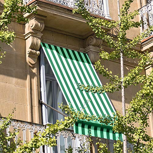 Lovely Tenda da Sole per Esterno, Tenda da Sole per Balconi, Impermeabile, Tenda da Sole a Caduta, 290x300 cm, Telo Ombreggiante, Riduce Luce e Calore, Migliora la Privacy, Fantasia a Righe, Verde