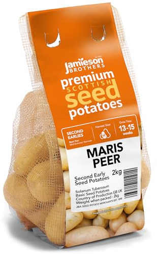 Jamieson Brothers 2kg Maris Peer Seed Potatoes – JBA Second Early Grow Your Own Spuds – Baking, Boiling & Salads – Scottish-Grown & Ready to Plant at Home in Gardens, Patios, in Pots & Allotments