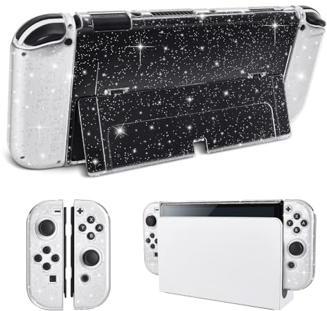 DLseego Schutzhülle für Nintendo Switch OLED Modell 2021, Glitzer Dockable Case PC Abdeckung Gehäuse mit Flip Shell Kompatibel mit Switch OLED Konsole, Klar