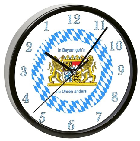 CreaDesign, Wanduhr für Kinderzimmer Bayern, Kinderuhr schwarz mit Quarz Uhrwerk, personalisiert mit Name, Durchmesser 19,5 cm