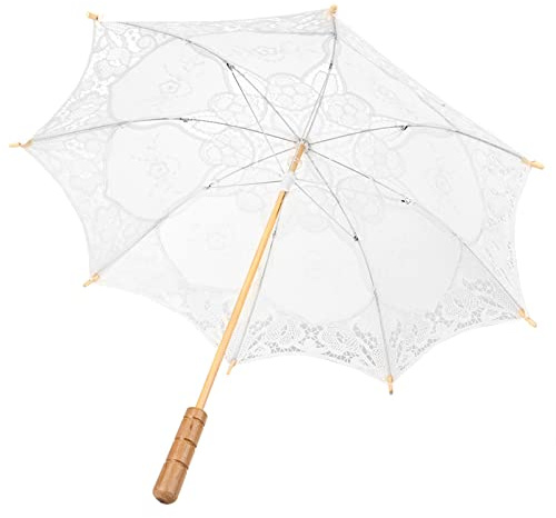 Brautschirm, Spitzenschirm, Sonnenschirm, Vintage-Hochzeit, Brautschirm, Brautspitze, Baumwolle, Regenschirm für Hochzeitsfeiern, Tanzen, Fotografie, Requisite(Milky white large)