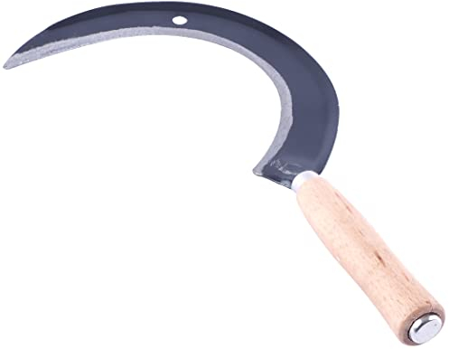 Bauster® Hochwertige Sichelsensen, Scharf Sickle, 35 cm Handsensen, kleine Sensen, Trimmer, Grasschneider, Holzgriff, Sichel Geschmiedet zum Mähen von Gras Gartenpflege