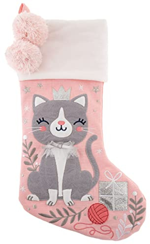 Stephen Joseph Bestickter Weihnachtsstrumpf, Rosa/Katze, One Size