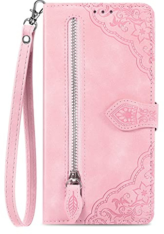 NEXCURIO Étui à Rabat Coque Folio pour Apple iPhone X/iPhone XS Housse de Protection Flip Cover Case en Cuir PU Portefeuille avec Cordon et Porte Cartes Femme Fleur - Rose