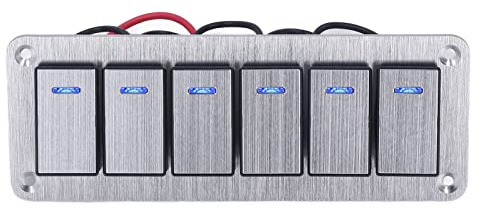6-Gang Wippschalter Panel,KIMISS 5 Pin On Off Auto Schalter 12V-24V Blaue LED Schalttafel (Metall, PC)