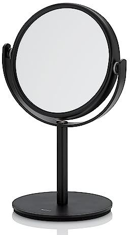 kela Schminkspiegel schwarz mit Vergrößerung Selena 7,5 cm, 1-/10-fach, Kleiner Standspiegel, Metall, Kosmetikspiegel, Rasierspiegel rund