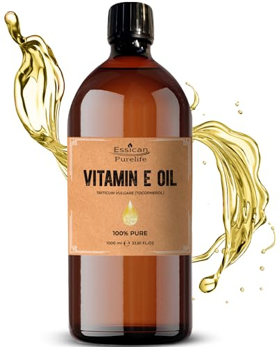 Essican Purelife Vitamin E Oil for Skin, Hair & Face Carrier Oils 1000ml | Hair Growth, Face Care, Nail & Cuticle Care, Antioxidant Rich, Daily Moisturising, Essential Oils Mixing, Natural Vit E Oil