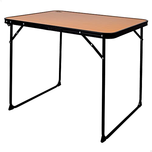 AKTIVE Table Haute Pliante, 80X60X67 cm, Anti-Bascule, Structure en Acier, Plateau en MDF Effet Bambou, Poignée de Transport, Tables de Camping, Plage, Jardin (63017)