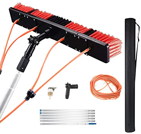 Btstil Window Cleaning Pole, Water Fed Telescopic Brush Extendable Cleaner Conservatory Roof Cleaning Window Cleaner Kit for Photovoltaic Panel Cleaning Trucks (30cm Brush Head, 5M)
