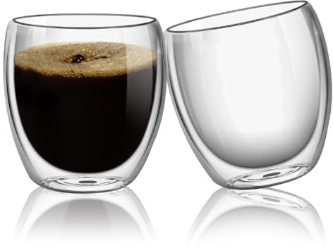 Top-spring Double Walled Glass Coffee Cups, Insulated Latte Glasses Mugs, Mug Tea Cups, Heat Resistant, Cappuccino Espresso Cup (2x250ml)