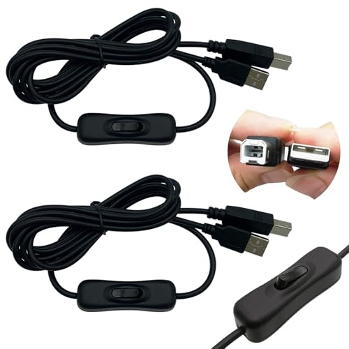 CTRICALVER 2 m USB A auf USB B Druckerkabel mit Schalter, 2 Stück, Schwarz, 24 AWG, für Drucker, Faxgeräte, Scanner, All-in-One-Gerät
