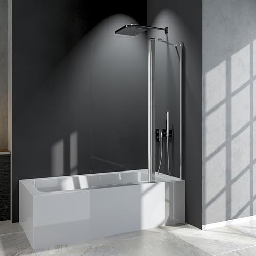 90x140cm Duschabtrennung für Badewanne 2-teilig Glas Duschwand, Faltbar mit festem Segment Duschtrennwand Badewannenaufsatz aus 6mm ESG NANO Sicherheitsglas, 90cm Badewannenfaltwand