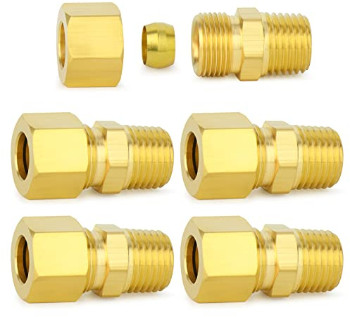 ChillWaves Brass Compression Tube Fitting, 5/8 OD x 1/2 NPT Male Compression Union Connector(5-PACK)