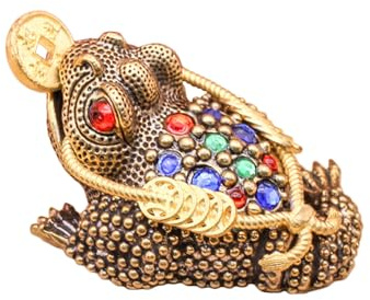 FAYZSOWSR Brass Toad Figurine, Three Legged Frog Feng Shui Money Frog Chinese Good Luck Figurine Decorative Figurines for Table Tops Shelves Window Sills (Small)
