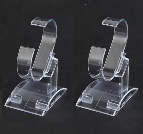 Bayli 2 Stück Uhrenständer Aufsteller [8,5x6,3x4,5cm] - Armbanduhr Ausstellungsstand aus Kunststoff, Acryl Uhren Halter Transparent für Uhr oder Armband, Uhrendisplay, Armbandhalter, Uhrenaufstelller
