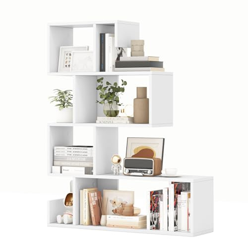 COSTWAY Bokhylla med 4 nivåer, rumsavdelare hylla, trapphylla, stående hylla, fristående, trapphylla av trä, för vardagsrum, sovrum, kontor, 80 x 22 x 100 cm (vit)