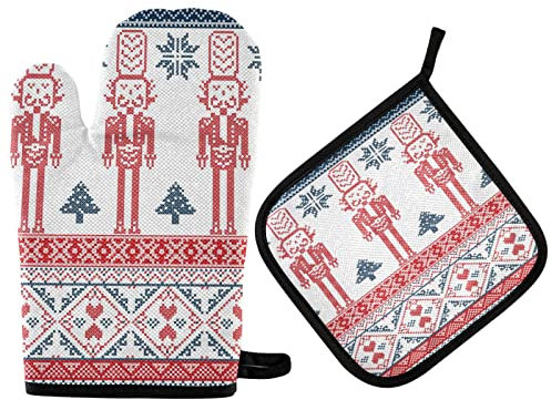 Ufuson Ofenhandschuhe und Topflappen, skandinavische Nussknacke, Weihnachtsschneeflocke, Küchenhandschuhe, hitzebeständige Handhabung, Kochen, Kochgeschirr, Backgeschirr, BBQ