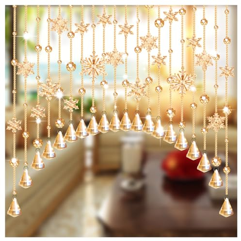 JTWWDM Rideau De Perles Arqué pour Portes, Flocons De Neige, Rideaux De Perles en Cristal Acrylique, Panneau Décoratif À Suspendre, Store De Séparation De Pièce pour La Maison, Magasin,d'or,30