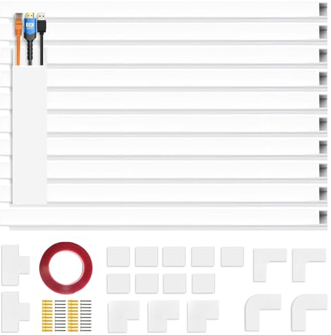 Kabelkanal Weiß Selbstklebend 4M(10PCS x L400mm*B24mm*H14mm), PVC Kabel Verstecken, Kabelschacht Wand, überstreichbarer zuschneidbarer kabelleiste, Kabelkanäle Drahtversteck für Haushalt Büro