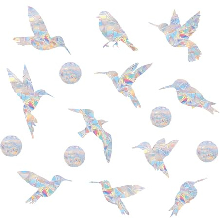 HAPBEAR 48PCS Bird Window Decals for Bird Strikes - Anti-Collision Window Decals to Save Birds from Window Collisions,Non Adhesive Reusable Vinyl Rainbow Window Stickers for Birds