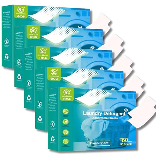 Eco-Friendly Laundry Detergent Sheets - 150 Sheets, Up to 300 Washes - Tearable for Smaller Loads, Biodegradable, Space-Saving, and Hypoallergenic for Travel and Home Use, by SolubleCare