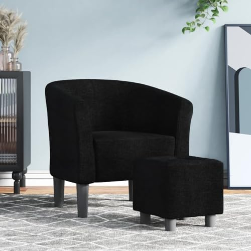 KLYEON Clubsessel mit Fußhocker Schwarz Stoff,Gemütlicher Clubsessel mit Fußhocker Elegant und bequem für Wohnzimmer, Schlafzimmer und Büro Sitzgelegenheiten