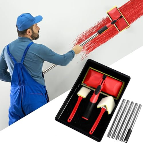 7 Inch Paint Pad Set - Paint Pads for Walls and Ceilings, Flat Decorating Painting Pads with 124CM Extension Pole & Paint Tray, Paint Edging Tool Paint Pad Applicator for Wall Corner Wooden Decks