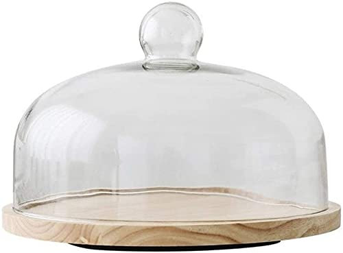 HBALDTEDC Cake Stand with Dome Lid, Dome Cake Pan, Home Cake Pan Rotatable Wooden Board Glass Cup Sushi Dessert Food Preservation Cover Dome(Brown,20.4 * 20.4 * 16.8CM)