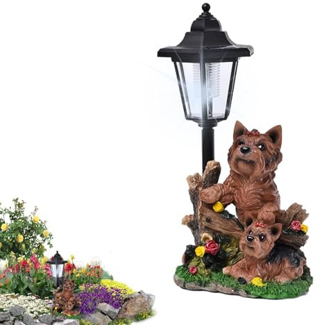 Figurine de chien – Sculpture de chien | Statue de jardin avec lumière extérieure | Figurine d'art de jardin avec lumière solaire | Figurine de collection | Décoration animale pour balcon, terrasse et