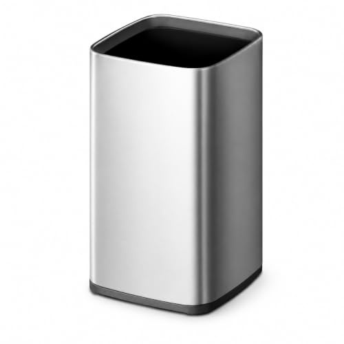 EKO Laguna 2.6 Gallon/10L Open Top Trash Can - Modern Matte Stainless Steel Waste Bin with Removable Inner Basket for Bathroom, Bedroom, and Office Use