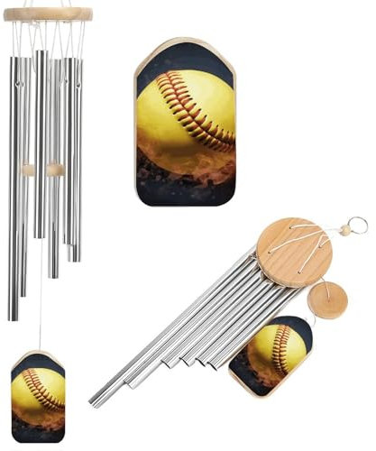 Softball-Windspiel für draußen, einzigartige Aluminiumröhren, Gedenk-Windglocke, groß, tiefer Ton, Windspiel für Terrasse, Garten, Dekoration, Geschenk für Mutter, Frauen, Nachbarn