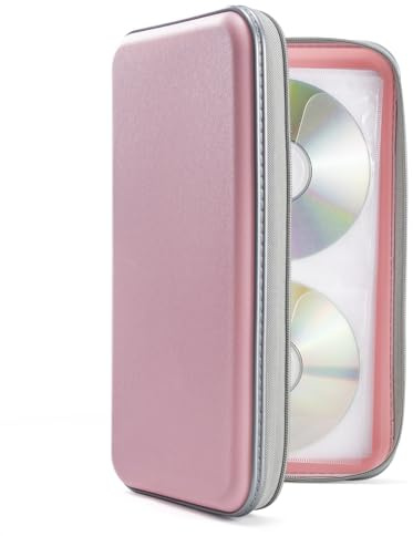 DVSICK DVD-fodral, 96 kapacitet plast CD-hållare fodral bärbar resa skyddande dragkedja DVD-fodral hållare för bilförvaring plånbok väska (ljusrosa)