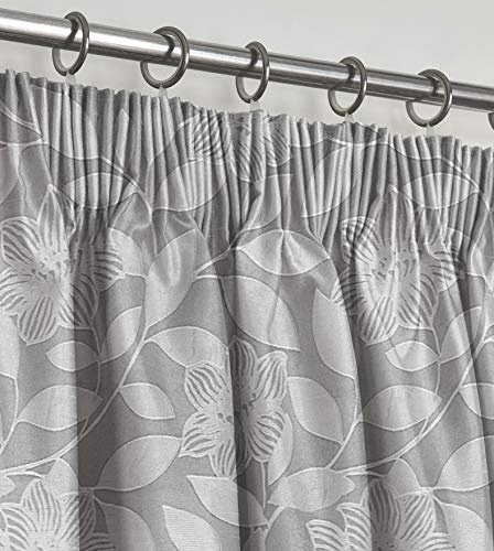 Intimates Luxury Fully Lined Jacquard Pencil Pleated Floral Pattern Curtain Pair Header Taped Curtain Panels Dimout Window Treatment (Grey, W 46 x L 54 (2 Panels))